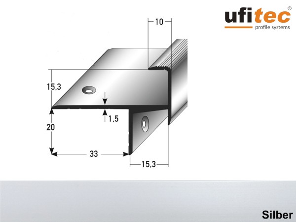 ufitec® Treppenkantenprofil beidseitig für Laminat u. Parkett - Belagshöhen von 15,3 mm-Alu eloxiert