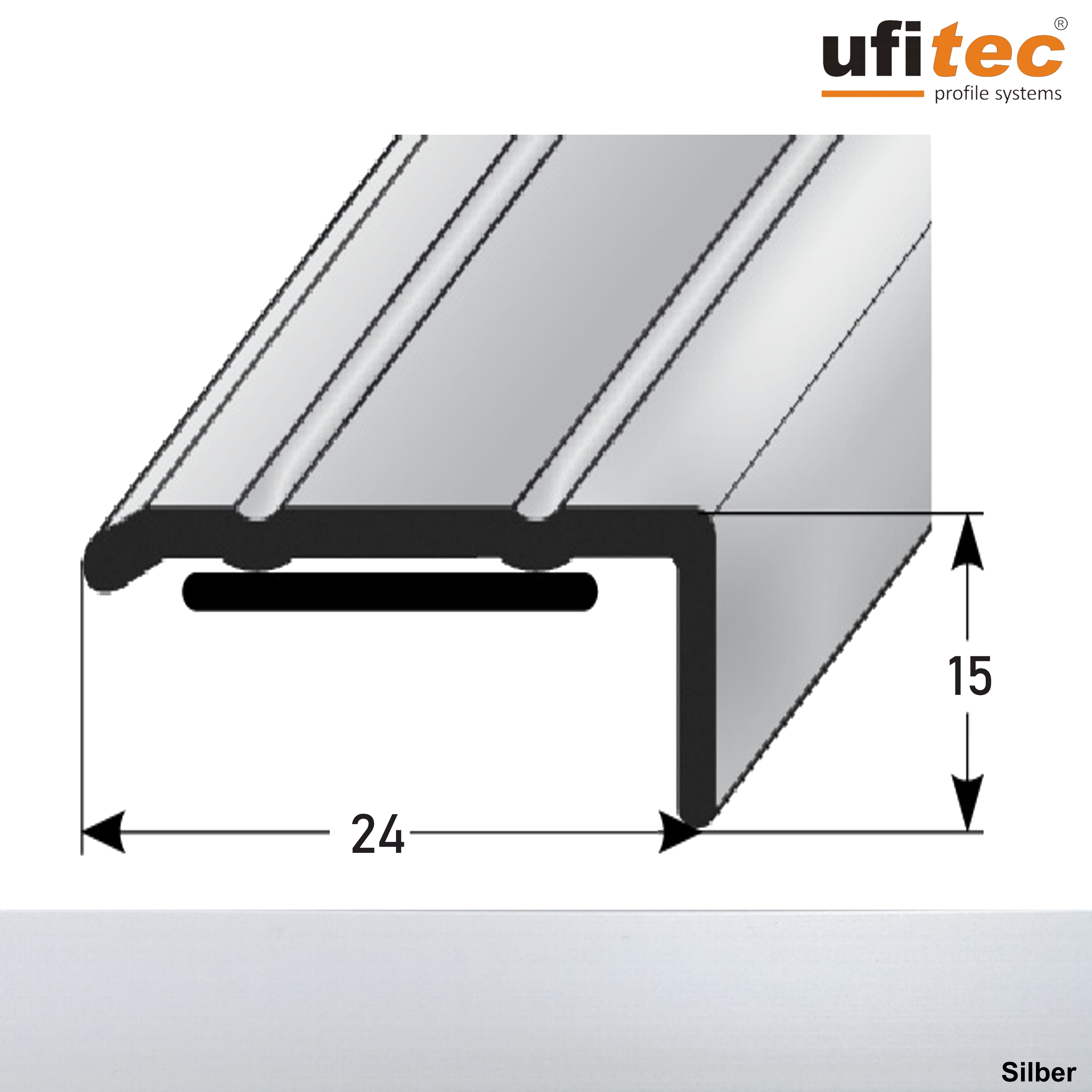 ufitec® Winkelprofil / Treppenkantenprofil - selbstklebend - 24 x 15 mm -  Alu eloxiert