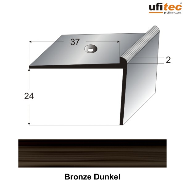 ufitec® Treppenkantenprofil mit Nase für Vinylböden für Belagshöhen von 2 mm - Alu eloxiert