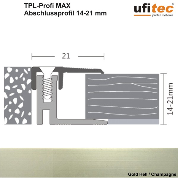 Abschlußprofil ufitec® TPL-PROFI maxx für Parkettböden - von Belagshöhen 14-21 mm