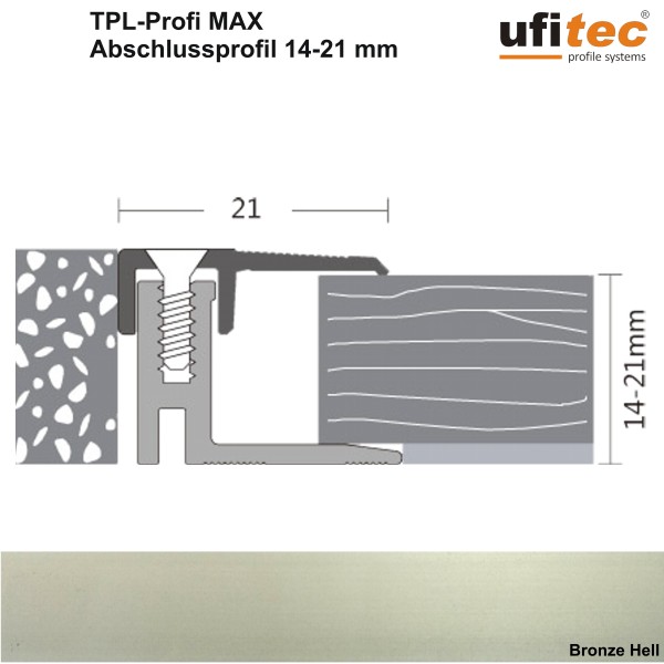 Abschlußprofil ufitec® TPL-PROFI maxx für Parkettböden - von Belagshöhen 14-21 mm